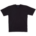 Black cotton crew neck t-shirt with short sleeves and ribbed neckline, flat lay view