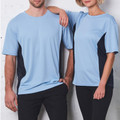 Sky blue CoolDry mesh tee with contrast navy side panels and crew neck