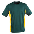 Forest green CoolDry mesh tee with gold side panels and contrast black neckline trim