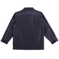 Navy blue sports jacket with reflective piping detail along shoulders and sleeves, back view