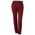 Maroon polyester track pants with elastic waistband and cuffed ankles