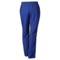 Royal blue kids unisex track pants with elastic waistband, slim leg and smooth polyester fabric, rear view