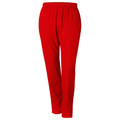 Red kids unisex track pants with elastic waistband, tapered leg, smooth polyester fabric, packshot