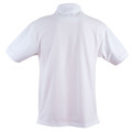 White short sleeve polo shirt with flat knit collar, rear view showing smooth back panel