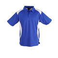 Royal blue kids polo shirt with white contrast side panels and shoulder inserts