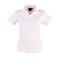 White ladies polo shirt with button-less collar and short sleeves in micromesh fabric