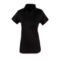 Black women's short sleeve polo with zip neck and moisture-wicking micromesh fabric