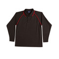 Black+Red SAINT Men's Cooldry Long Sleeve Contrast Polo, a quick-dry, moisture-wicking top with contrasting trim, ideal for corporate uniforms or outdoor work.