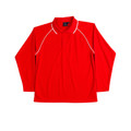 Red+White SAINT Men's Cooldry Long Sleeve Contrast Polo, a quick-dry, moisture-wicking top with contrasting trim, ideal for corporate uniforms or outdoor work.