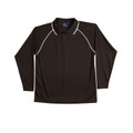 Black CoolDry long sleeve polo with white contrast piping on raglan sleeves and collar trim