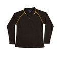 Black+Gold Saint Ladies Cooldry Long Sleeve Contrast Polo Shirt, a quick-dry, moisture-wicking top ideal for corporate or active uniforms.