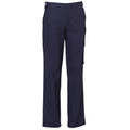 Navy blue ladies cargo pants with side leg pocket and belt loops in heavy cotton drill