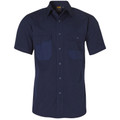 Navy | Plain Mens Duck Weave Canvas Short Sleeve Workwear Shirt