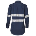 Navy cotton drill safety shirt with silver reflective tape stripes across back and sleeves