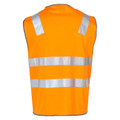 Orange high visibility safety vest with silver reflective tape stripes across torso and shoulders, rear view