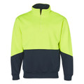 Hi-vis yellow and charcoal fleece sweater with half zip, contrast collar and colour block panels