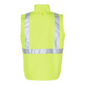 High visibility safety yellow vest with reflective silver tape across shoulders and waist, reversible design