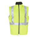 Hi-vis yellow reversible vest with silver reflective tape and black contrast collar and reverse side