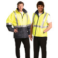 Hi-vis yellow reversible safety jacket and vest with charcoal lower panel and 3M reflective tape