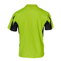 Hi-vis lime polo shirt with black mesh underarm panels and sleeve contrast, rear view showing ventilation features