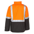 Fluorescent orange and charcoal jacket with silver reflective H-pattern tape and high collar