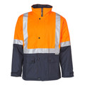Hi-vis safety jacket in fluorescent orange and charcoal with 3M reflective tape across chest and sleeves