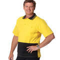 Man wearing yellow and black two-tone safety polo with contrast tipping collar and chest pocket