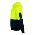 Hi-vis yellow and navy two-tone hoodie with kangaroo pocket and contrasting sleeve panel