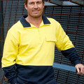 High-visibility yellow and navy cotton fleece sweater with chest pocket and contrast collar