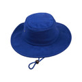 Royal blue brushed cotton surf hat with wide brim and adjustable chin cord with toggle
