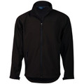 Black lightweight softshell jacket with full-length zip, stand collar, and zippered side pockets
