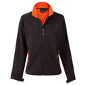 Black+Orange REWIND Ladies Lightweight Softshell Fleece Sports Jacket, a breathable and water-resistant women's zip-up jacket featuring a soft fleece lining and modern tailored fit for outdoor activities.