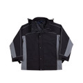 Black and charcoal grey three-in-one jacket with detachable reversible vest and contrasting panel detail