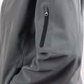 Charcoal grey softshell jacket with zippered sleeve pocket and black contrast trim