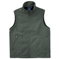 Charcoal grey sleeveless softshell vest with full zip closure and two angled zip pockets