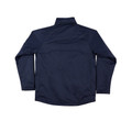 Navy nylon fleece lined jacket rear view, stand collar, curved back yoke panel and side pockets