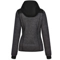 Charcoal heather bonded fleece jacket with black hood and cuffs, rear view showing contrast panels