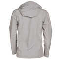 Light grey marl hooded waterproof jacket rear view, smooth panelled back and structured hood