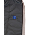 Interior lining detail of charcoal performance jacket showing mesh fabric, chest pocket and stone contrast side panel