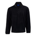 Black half-zip polar fleece pullover with stand collar and ribbed cuffs