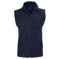Navy polar fleece vest with full-length zip and stand-up collar