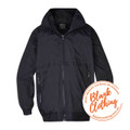 Navy fleece-lined weatherproof flying jacket with zip pockets and elasticated cuffs