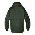 Forest green weatherproof flying jacket with ribbed collar and cuffs, back view showing smooth water-resistant shell