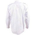 White long sleeve epaulette shirt rear view showing smooth back panel, shoulder loops and button cuffs