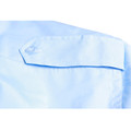 Close-up of sky blue long sleeve shirt shoulder epaulette with single button detail