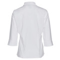 A plain white ladies' 3/4 sleeve shirt featuring wrinkle resistance, stain-release Teflon fabric, and a breathable 120gsm polyester-cotton blend. Ideal for corporate or hospitality uniform.