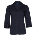 A plain navy ladies' 3/4 sleeve shirt featuring wrinkle resistance, stain-release Teflon fabric, and a breathable 120gsm polyester-cotton blend. Ideal for corporate or hospitality uniform.