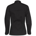 Black long-sleeved chef jacket with snap-button collar and horizontal chest seam, rear view