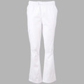 White ladies chef pants with drawstring waist and bootcut leg opening