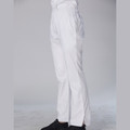 White chef pants with elasticated waistband and tapered leg design